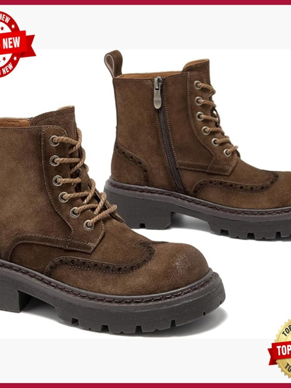 Women's Platform Combat Boots, Lace Up Ankle Booties with Chunky Lug Sole